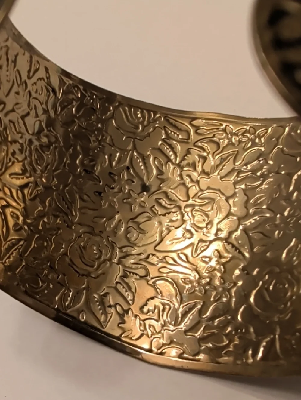 Handcrafted Floral Embossed Wide Cuff Bracelet - Bronze Tone - Picture 3 of 11